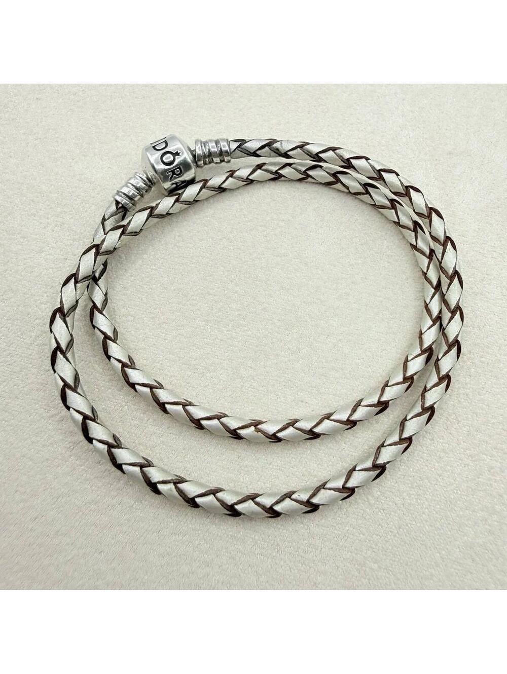 Pandora White Double Braided Leather Bracelet White 14"